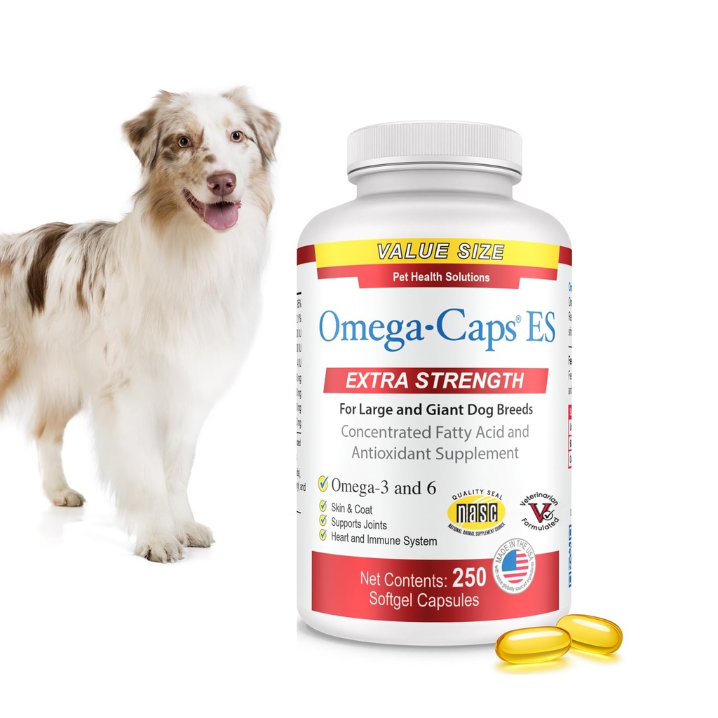אומגה-Caps ES for Large & Giant Dogs - אומגה 3, ויטמינים, מינרלים, Antioxidants - תמיכה במערכת החיסון, מפרקים, לב ומוח - 250 קפסולות Softgel