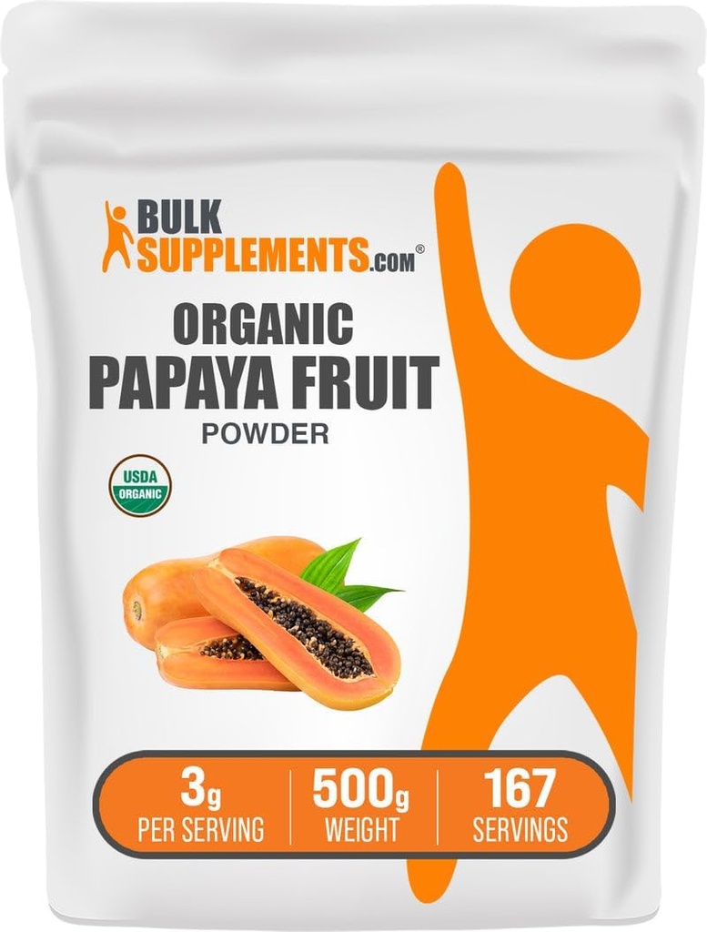 BulkSupplements.com אורגני Papaya אבקת פירות - אבקת פלאדורינג, מקורו של Carica Papaya פירות - Gluten Free, 3g לשרת, 500g (1.1 lbs) (Pack של 1)