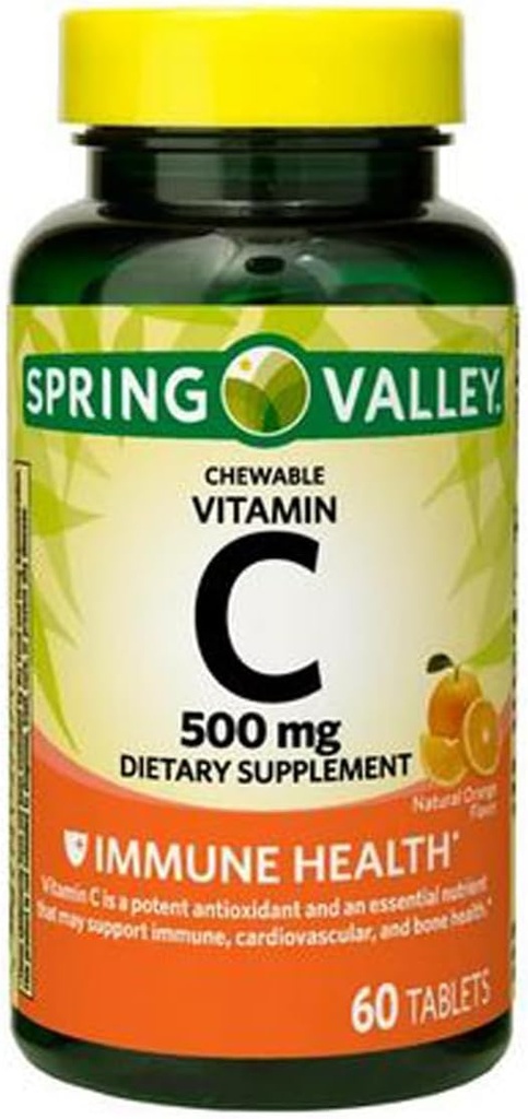 ויטמין C Immune Health Dietary תוסף Chewable Tablets, Orange, 500 מ"ג, 60 Count