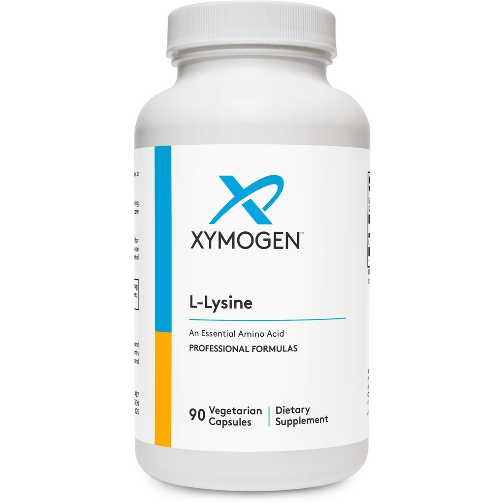 XYMOgen L-Lysine 1000 מ"ג קפסולות - Amino Acid תוסף לתמיכה Synthesis of Collagen, מספק איזון לצריכה גבוהה של Arginine (90 קפסולות)