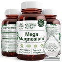 טבעי Nutra Mega Magnesium 400 מ"ג תוסף - High Absorption Amino Acid Chelate, Better Vibes, Citrate, Malate לצמיחת השרירים, כוח העצם, בריאות הלב, תמיכה עצבית - 90 קפסולות