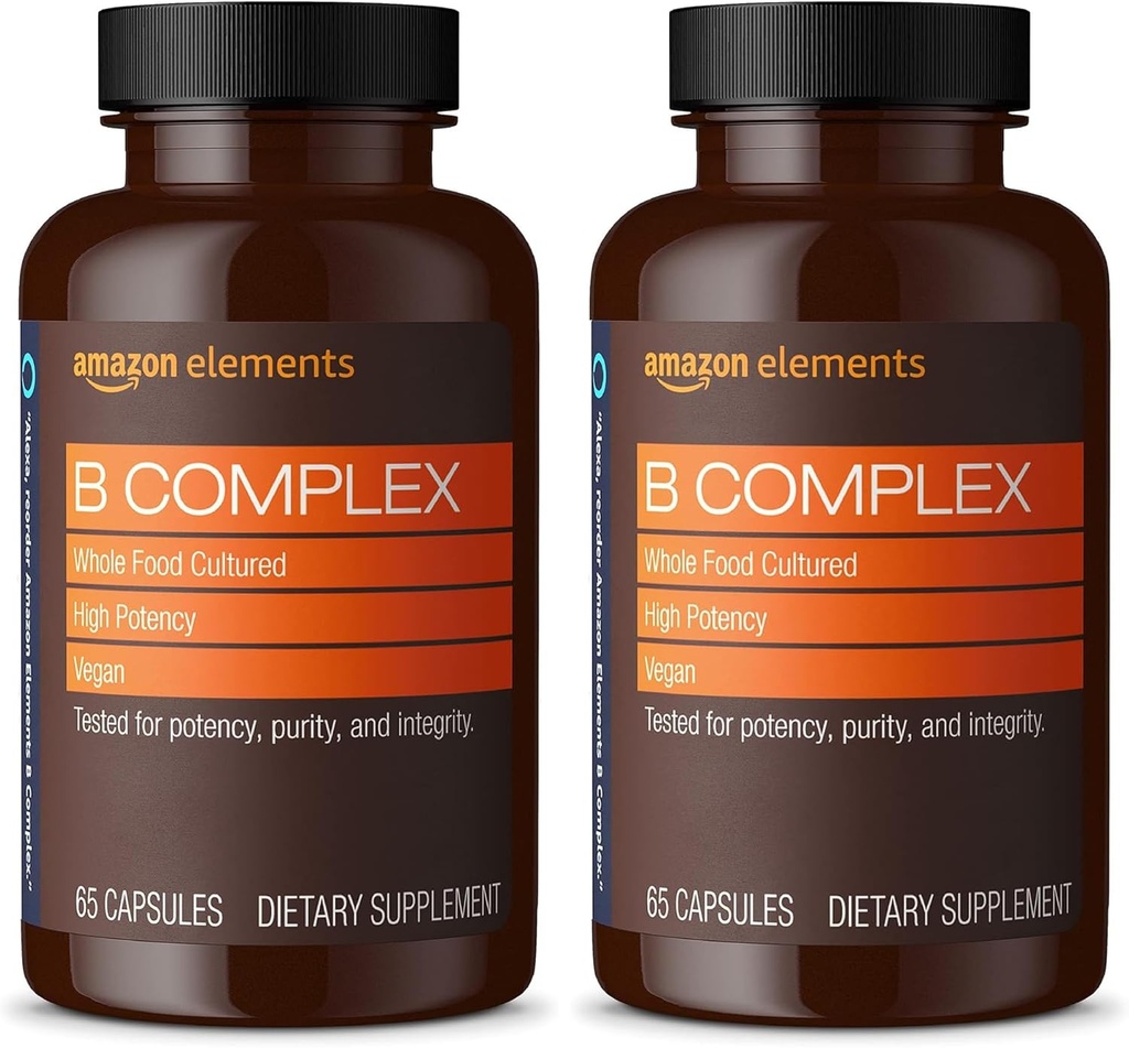 יסודות B Complex, High Potency, 83% Whole Food Cultured, תומכים Immune ונורמלי אנרגיה מטבוליזם, טבעוני, 65 קפסולות, 2 חודשים אספקה (Packing May Vary) (Pack of 2)