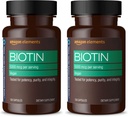 אלמנטים טבעוניים ביוטין 5000 mcg - שיער, עור, ציפורניים, 130 קפסולות (4 חודשים אספקה) (Packing May Vary) (Pack of 2)