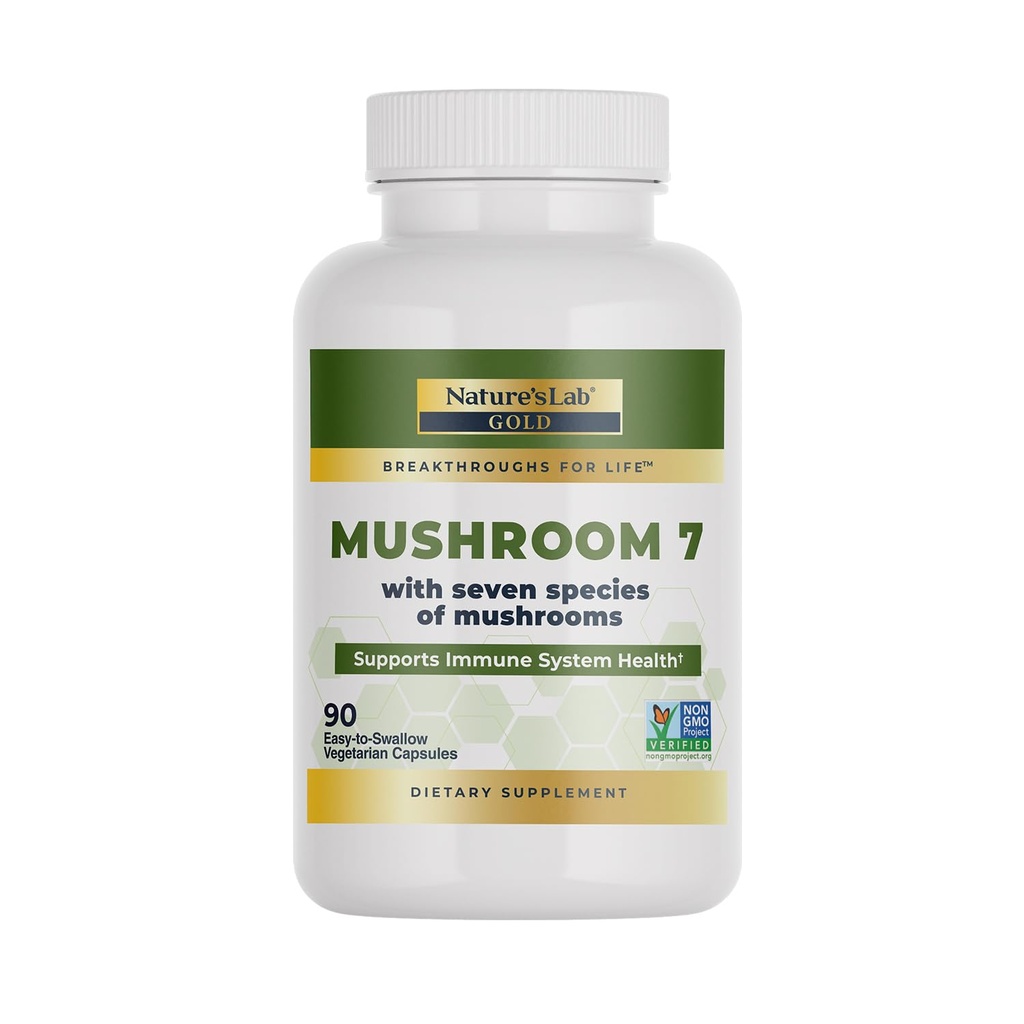המעבדה של הטבע Mushroom 7 אורגני בלנדר - היתרונות של מערכת החיסון, תפקוד תאים ו אנדורנס - 90 קפסולות (45 משרתים)