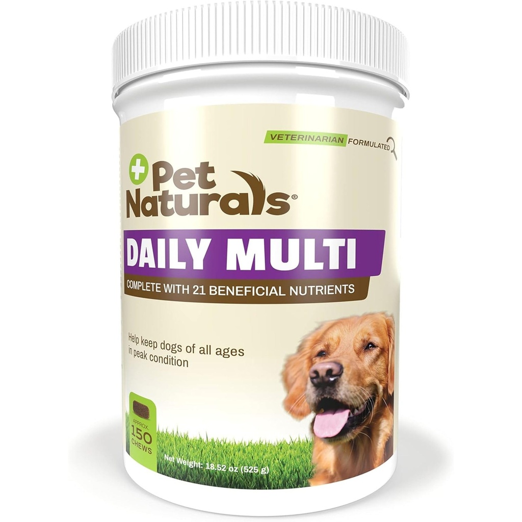 Pet Naturals Daily Multivitamin for Dogs, Veggie Flavor, 150 צ'יפס - יומי צ'יפס עם Amino Acids, ו- Antioxidants - תומך באנרגיה, פונקציונליות מטאבולית ו- Pet Wellness