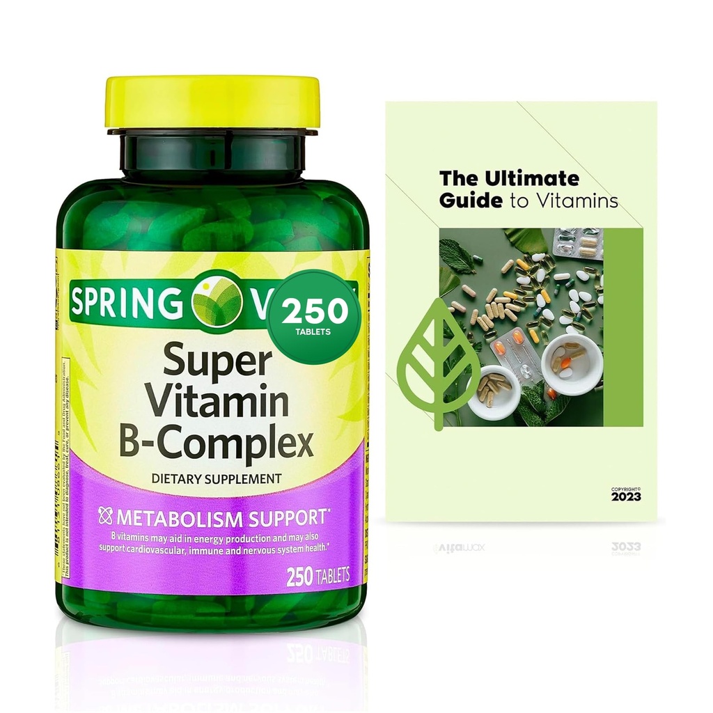 Sprin Val-Ley Super ויטמין B-Complex Tablets Dietary Value Size, 250 Count (מעל 8 חודשים אספקה) + בלעדי Vtmx ויטמין Guide (2 פריטים)