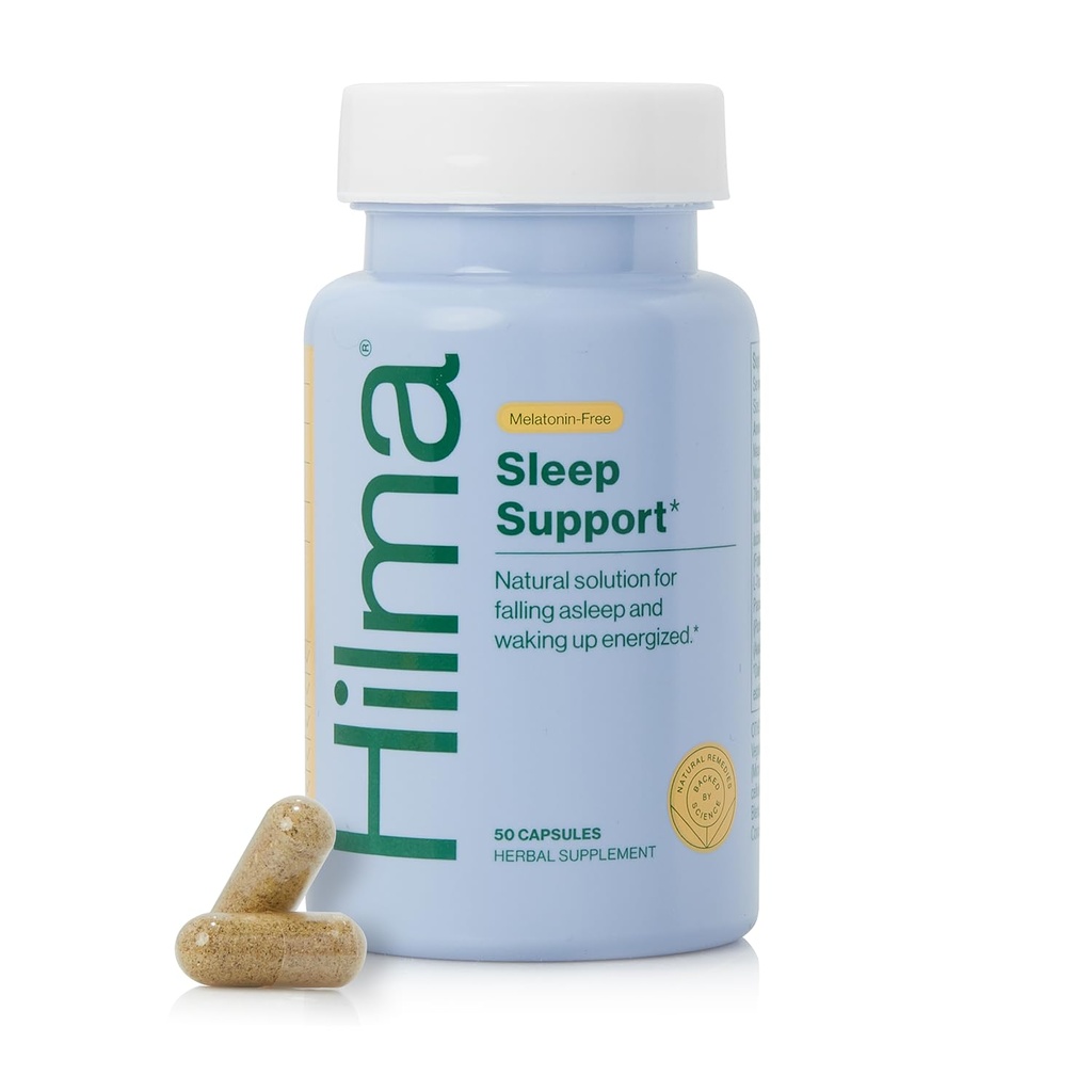 Hilma Sleep Aid פורמולה עם Magnesium & L-theanine, Natural Sleep Aids for Adults to Adults to Help You Fall Asleep and Stay Asleep Melatonin-Free, non-Drowsy Next Day Formula, 50 קפסולות טבעוניות