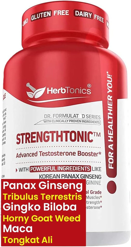 Herbtonics טסטוסטרון תמיכה לגברים - Panax גינזנג & Tribulus Terrestris - תומך באנרגיה בריאה, כוח וסטמינה - 60 קפסולות טבעוניות