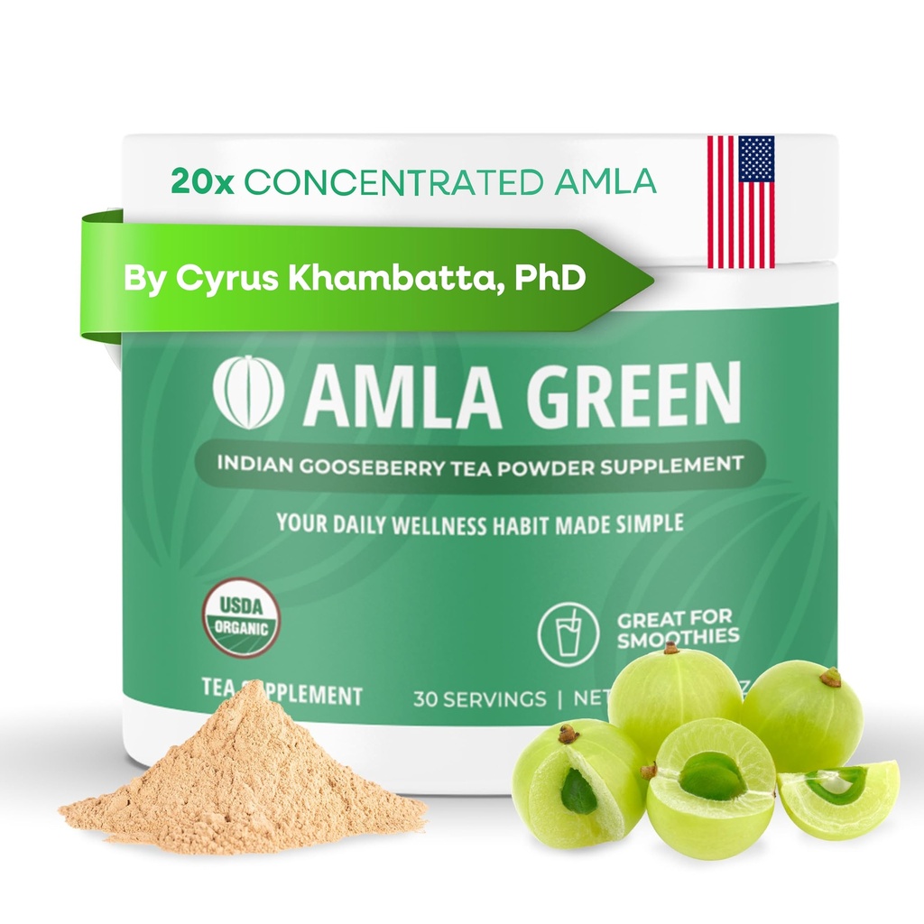 Amla אבקה & Green Tea Superfood תוסף, 20x Ultra ריכוז Amla, תמיכה אנטי-חמצן, מיוצר עם תה אוונג ו Joozberries ההודי, אורגני, טבעוני, קלאסי פלאמור, 30 משרתים.