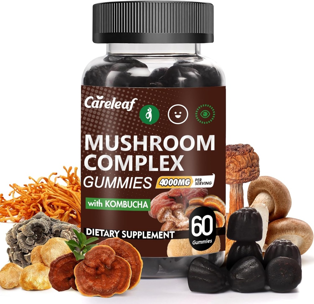 9 ב 1 Mushroom חניכיים עם אריה Mane עבור תוספי מזון להתמקד ואנרגיה כדי לתמוך במערכת החיסון De-Stress Boost Mood & אנרגיה 60 הרוזן Kombucha פלמור