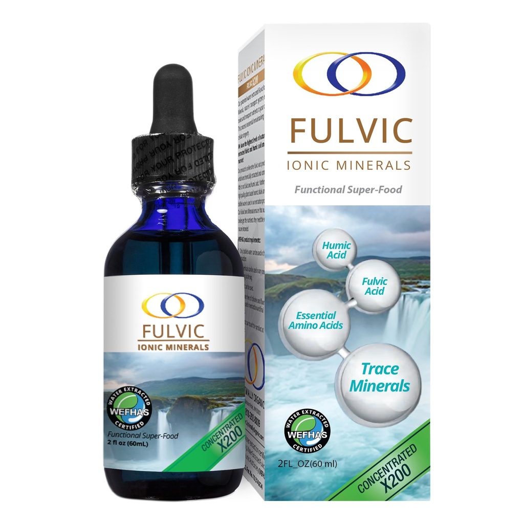 מים אורגניים אופטימליים הוציאו את Fulvic Ionic מינרלים X200 - פטנט BioActive Fulvic Acid, Humic Acid, Trace מינרלים, אלקטרוליטים & Essential Amino Acids - 5+ חודש אספקה