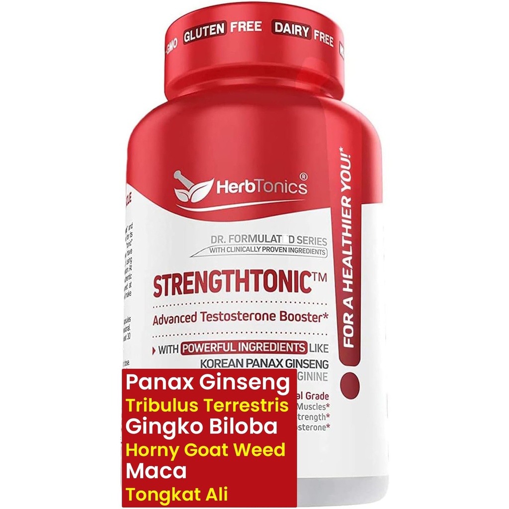 Herbtonics טסטוסטרון תמיכה לגברים - Panax גינזנג & Tribulus Terrestris - תומך באנרגיה בריאה, כוח וסטמינה - 60 קפסולות טבעוניות