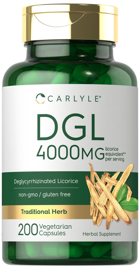 קרליל DGL Deglycyrrhizinated Licorice קפסולות | 200 Count | 4000 מ"ג | Vegetarian, non-GMO & Gluten Free Supplement