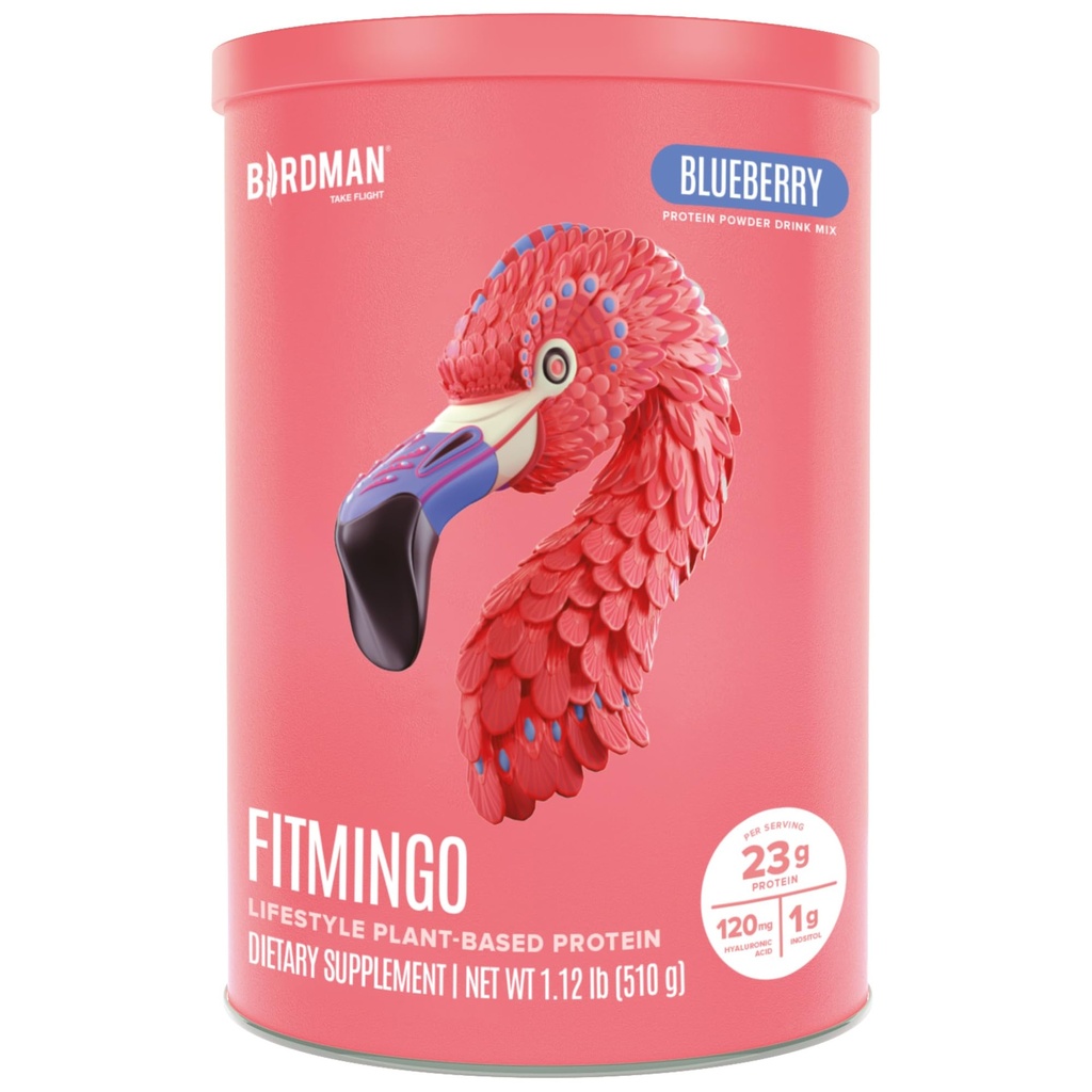 אבקת חלבון טבעוני BIRDMAN Fitmingo עם Inositol, Collagen Boosters, Hyaluronic Acid ווויטמינים | Low Carb, Milk Free, Low Calorie | 23g Plant Based Blueberry אבקת חלבון עם Myo-Inositololololol