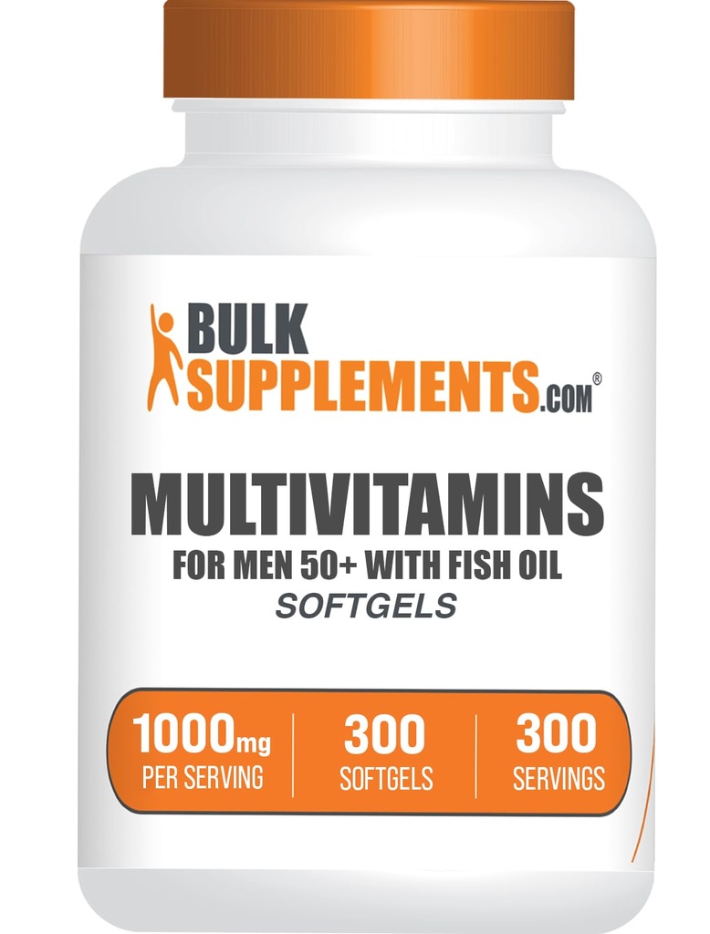 BulkSupplements.com Multivitamin for Men 50 Plus Softgels - ויטמינים יומיים של גברים, תוספי Multimineral - שלם Multivitamin עם שמן דגים - 1 Softgel לכל המשרת, הרוזן 300 (Pack of 1)
