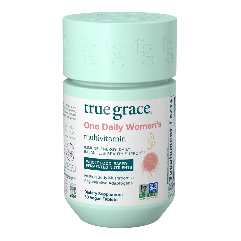 True Grace One Daily Women's Multivitamin Fermented מינרלים, אביזרים אורגניים ו Mushrooms Whole Body Balance, Immune, Energy, Beauty Support - Non-GMO, Gluten Free, Soy Free - 30 טבליות טבעוניות