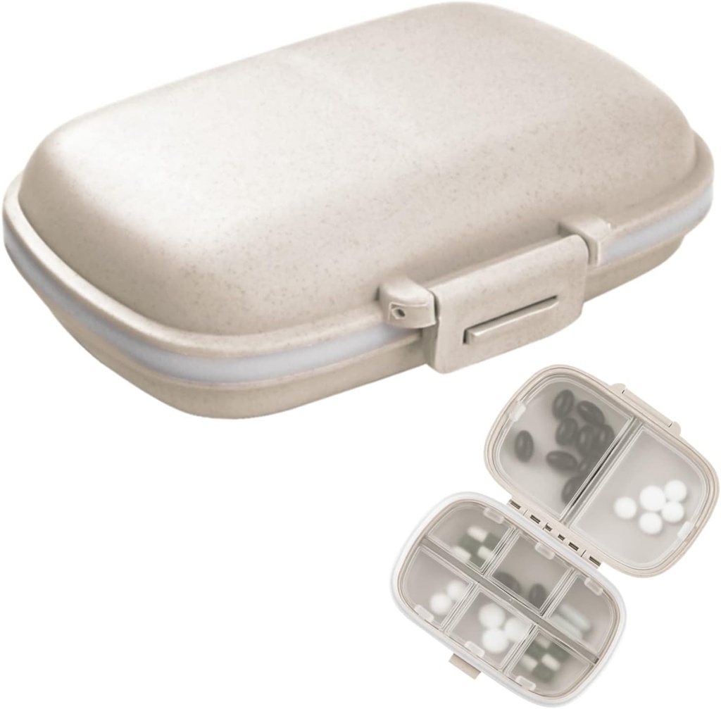 1Pack Travel Pill מארגנת, 8 השוואתיות ב- Portable Pill Case, Small Pill Box for Pocket Purse Portable Medicine Container Beige