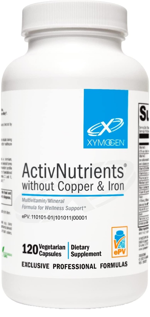 XYMOGen ActivNutrients Without Copper & Iron - Multiminal Multivitamin עבור גברים + נשים עם Folate, B12, Zinc ווויטמין C, Beta Carotene, Selenium Supplement - Daily Multivitamin (120 קפסולות)