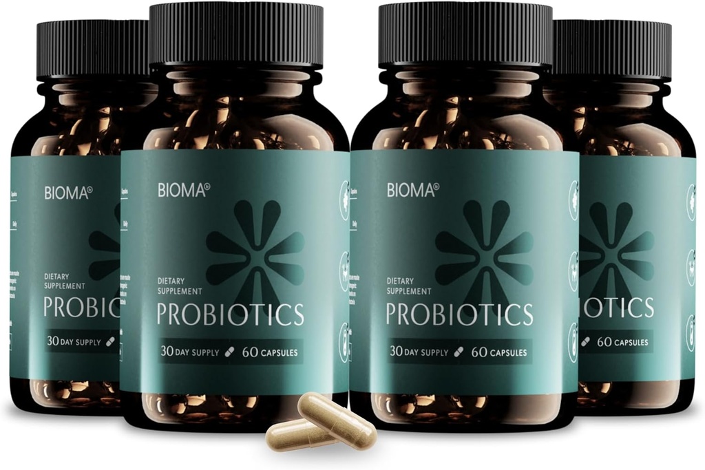 BIOMA Probiotics for Weight Management & Digestive Health, 3 מתוך 1 Gut Health Probiotics ו-Prebiotics/Postbiotics, Slow Release Synbiotic Pro כמוסות עבור Gut Health Multi Enzyme (240 Caps)
