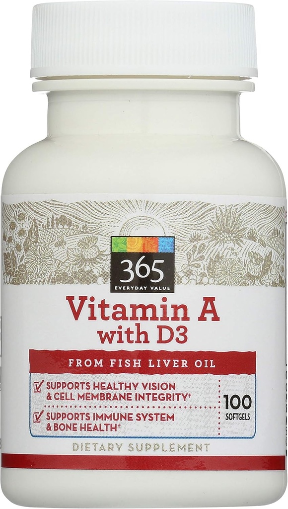 365 על ידי Whole Foods Market, ויטמין A עם D3, 100 ct