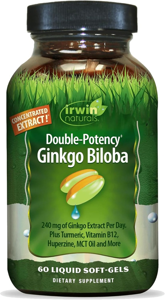 Irwin Naturals Double-Potency גינקו בילובה - 60 Softgels - שיפור זיכרון, מיקוד נפשי ואנרגיה