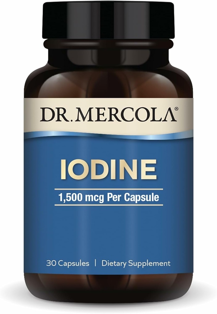 Dr. Mercola Iodine - 1500 mcg Iodide - תומך הפונקציה Thyroid & Metabolic - Licaps כמוסות - non-GMO, Gluten-Free & Soy-Free - 30 קפסולות (30 משרתים)