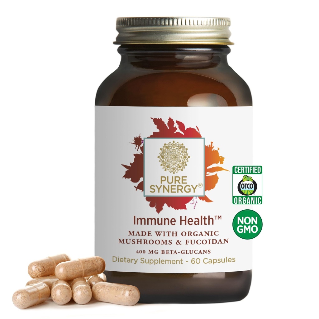 PURE SYNERGY Immune Health | Immune Support Mushroom תוסף | Astragalus and Beta-Glucan Extracts with Organic Functional Mushrooms | for Year-Round Support (60 קפסולות)