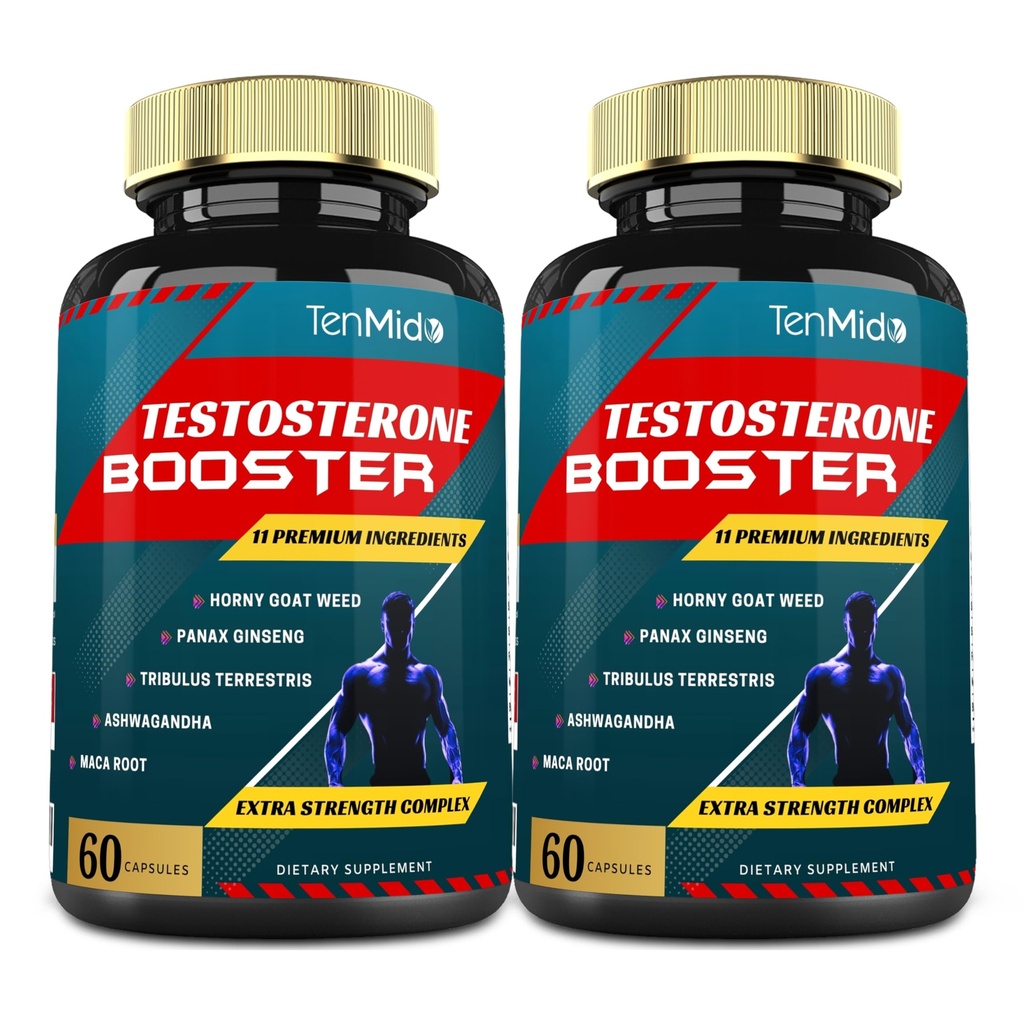 2 חבילות של 60caps טסטוסטרון תוספי Booster עבור גברים, Equivalent to 10000 מ"ג - Natural Stamina, Endurance & Power תוסף - גידול בניית שרירים, הגדלת ביצועים, אנרגיה