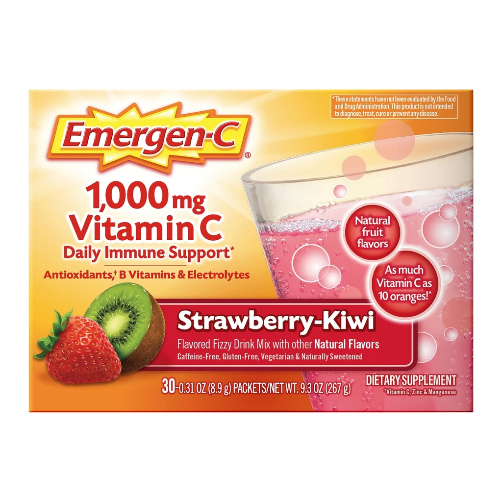 אקסן-C 1000 מ"ג ויטמין C Immune אבקת סטרוברי קיווי 30CT כולל Zinc, Manganese, 7 B ויטמינים ואלקטרוליטים עבור חזרה לבית הספר Essentials