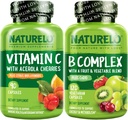 NATURELO ויטמין C כמוסות, 90 ספירת ויטמין B Complex 120 Count
