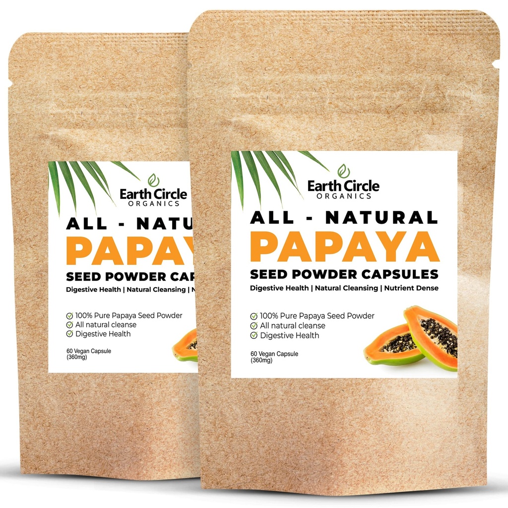 Papaya Seed אבקת קפסולות - Powerful Papain תוסף עם ויטמינים A, C, & E & Enzymes for Digestion & Gut Health - 360 מ"ג / משרת - 60 קפסולות טבעוניות לחבילה (Pack של 2, 60-120 יום אספקה)