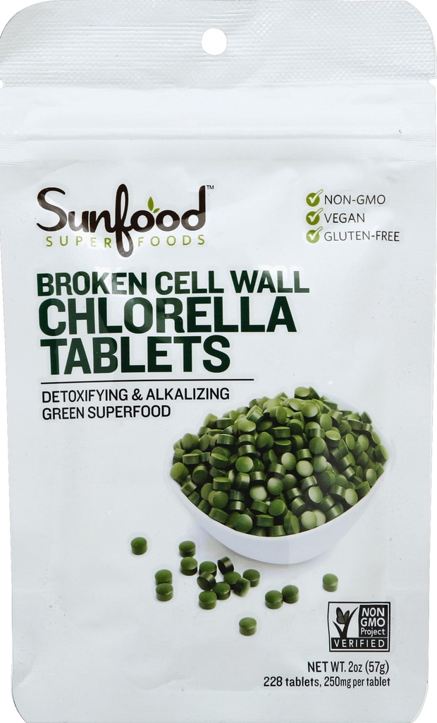 Sunfoods Superfoods Chlorella Tablet - Chlorophyll, Chlorella תוסף, Chlorophyll Pills, Broken Cell Wall Algae כמוסות, Non GMO, טבעוני - 2 oz Bag