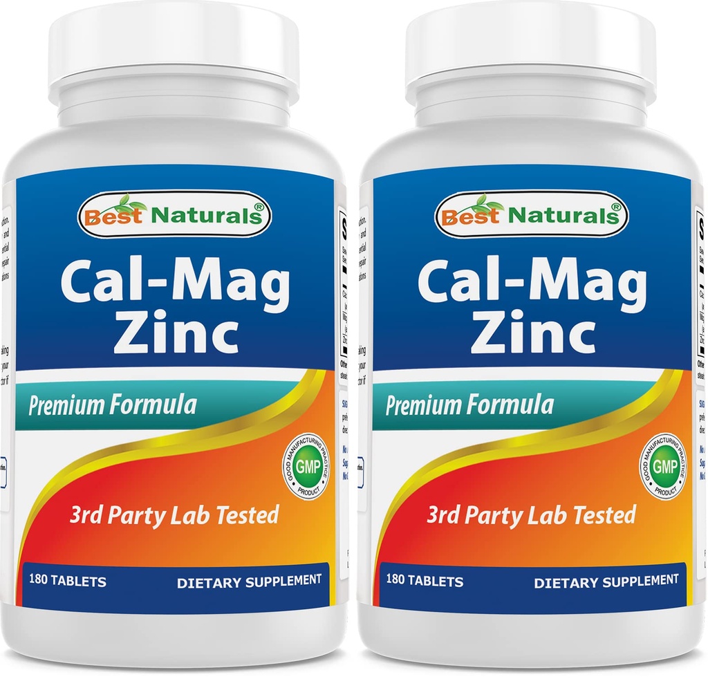 2 Packs - Best Naturals Calcium Magnesium Zinc - 180 טבליות - Essential Cal Mag Zinc מינרלים Complex (כולל 360 טבליות)
