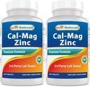 2 Packs - Best Naturals Calcium Magnesium Zinc - 180 טבליות - Essential Cal Mag Zinc מינרלים Complex (כולל 360 טבליות)