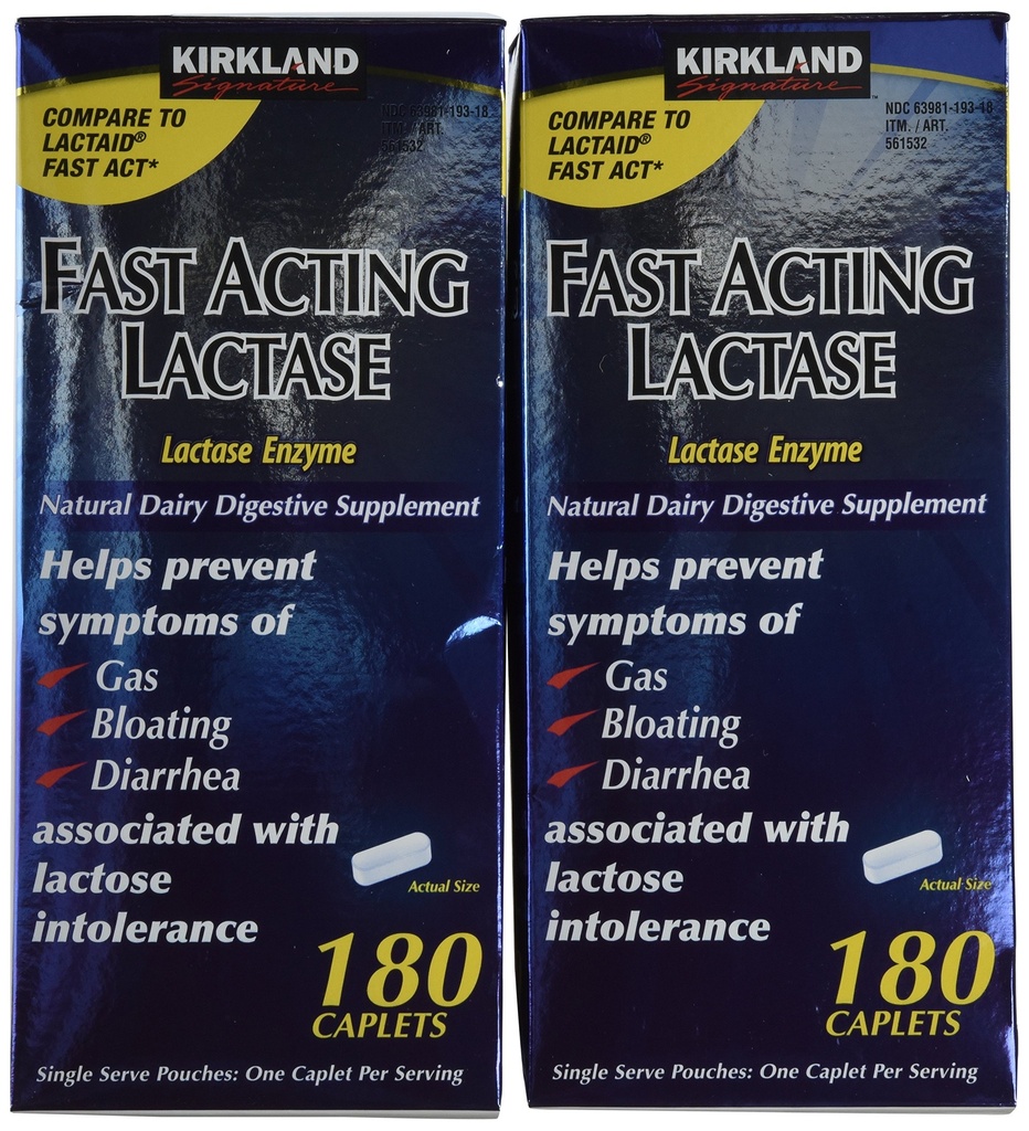 קירקלנד חותמת Fast Acting Lactase, (2 Pack), 360 Ct Caplets