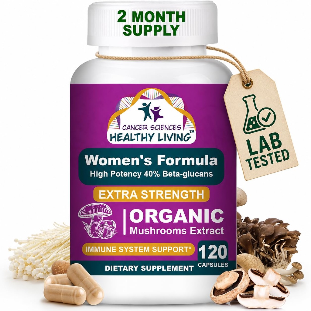 מדעי הסרטן אורגני Multivitamin עבור נשים - חילוף תוספי Mushroom - הורמונל ו Immune תמיכה ויטמינים - 1,500 מ"ג Non-GMO Wellness Mushroom Complex with 40% Beta-Glucans, 120 קפסולות