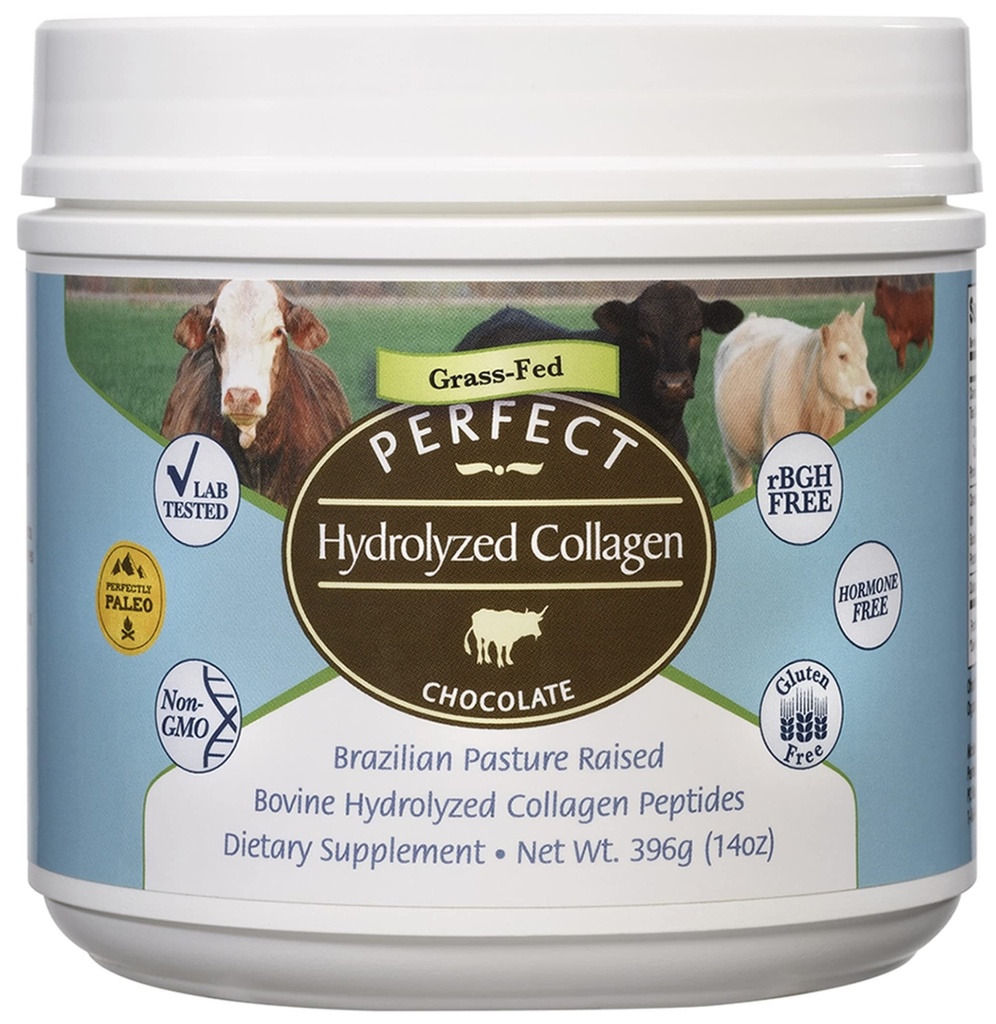 תוסף מושלם - Perfect hydrolyzed Collagen שוקולד - 396 גרמים - Bovine hydrolyzed Collagen Peptides - Pesticide & הורמון חינם - פרייזר ברזילאי גדל