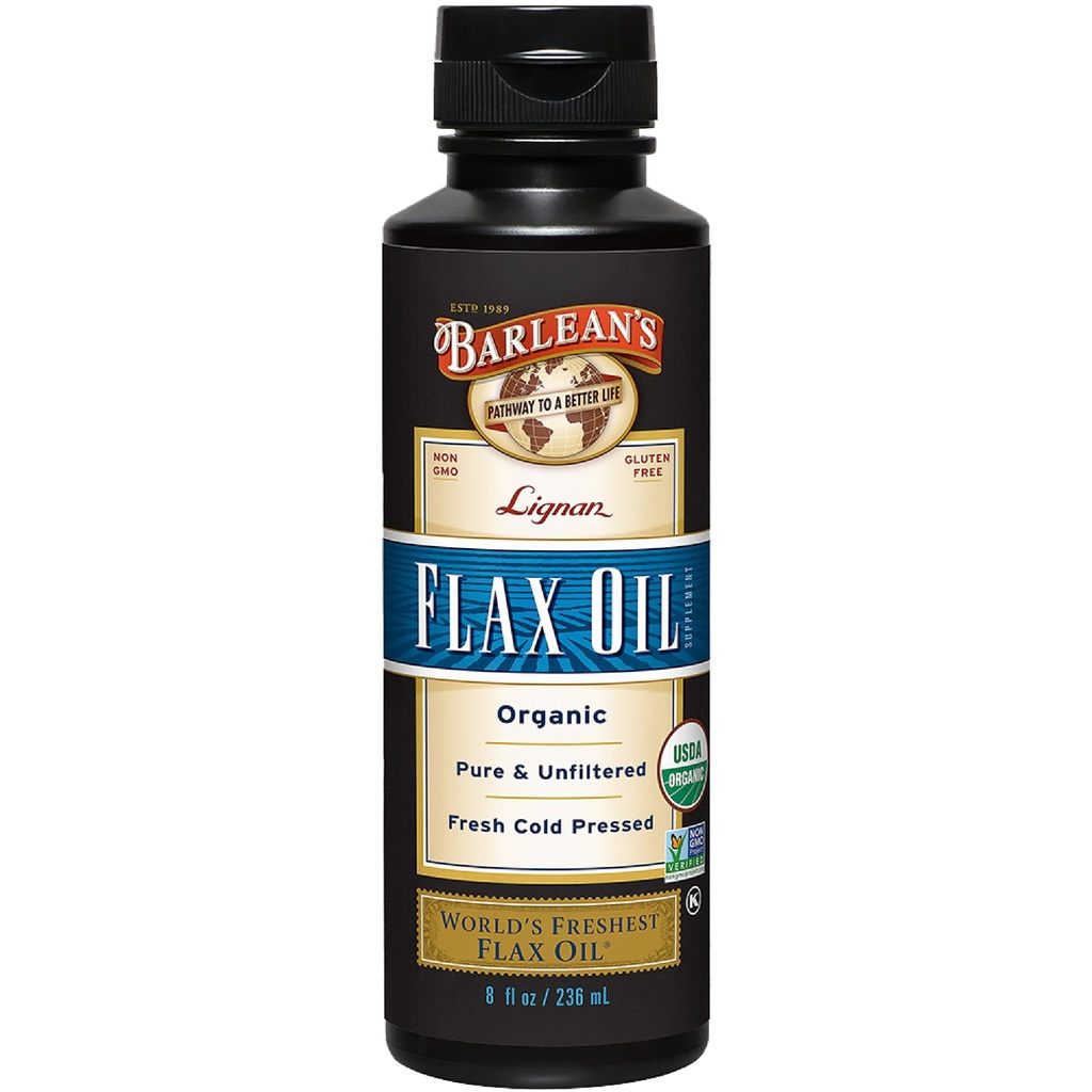 תוספת של שמן נוזלי שמן אורגני של Barleanan Flaxseed מן קר Pressed Flax Seeds, 7,230 מ"ג ALA אומגה 3  Fatty Acids עבור העור וטיפול שיער, טבעוני & Gluten חינם, 8 oz