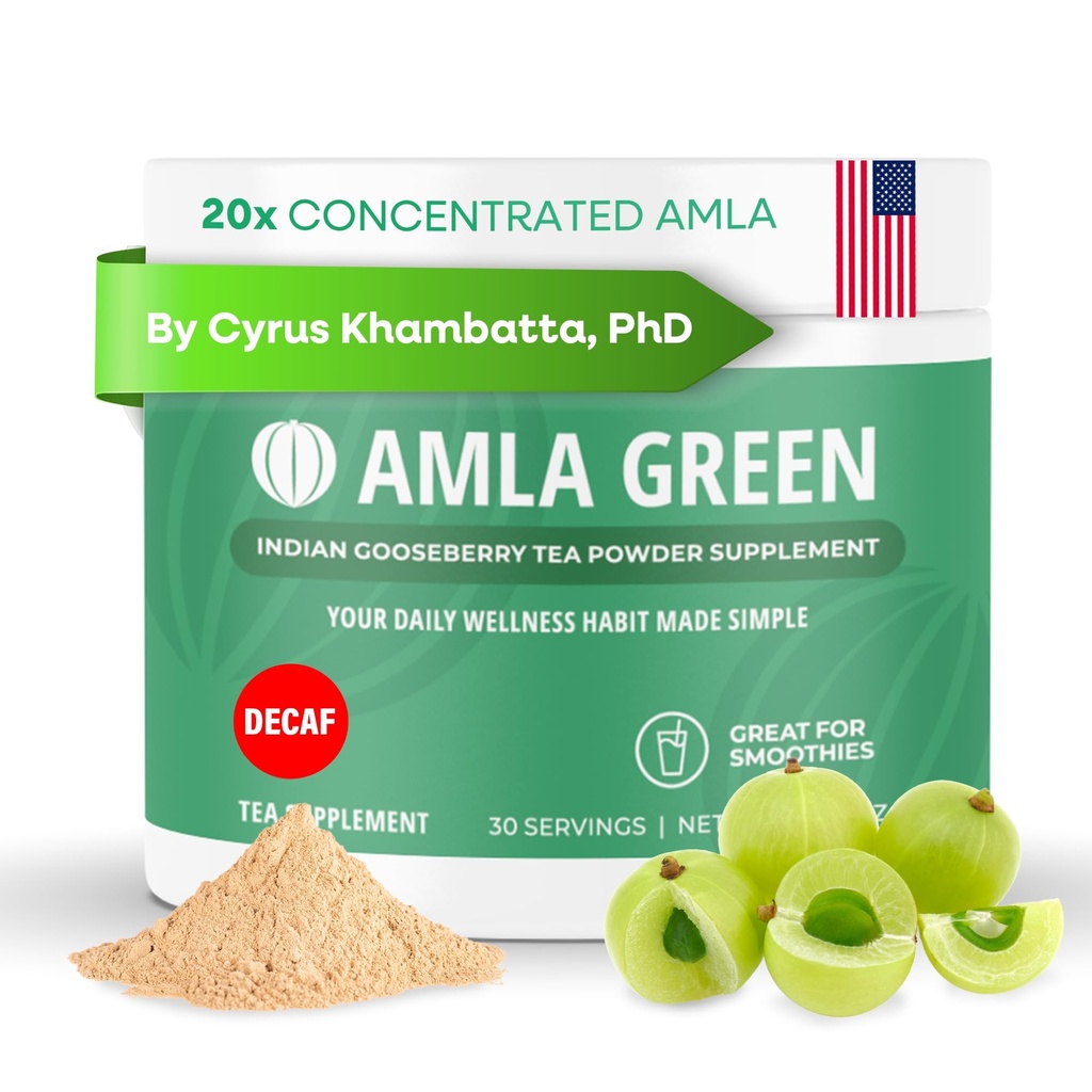 Amla אבקה & Decaf Green Tea Superfood תוסף, 20x Ultra ריכוז Amla, Antioxidant Support, Made with Oolong Tea and Indian Gooseberries, אורגני, טבעוני, Decaf, 30 משרתים