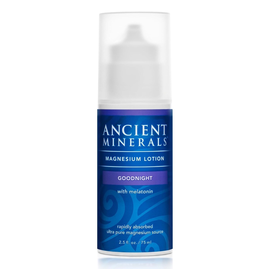 מינרלים עתיקים Magnesium Lotion Goodnight קרם מכיל מלטונין עם מגנזיום chloride ו- OptiMSM a אקטואלי לילה לחות קרם (2.5oz)