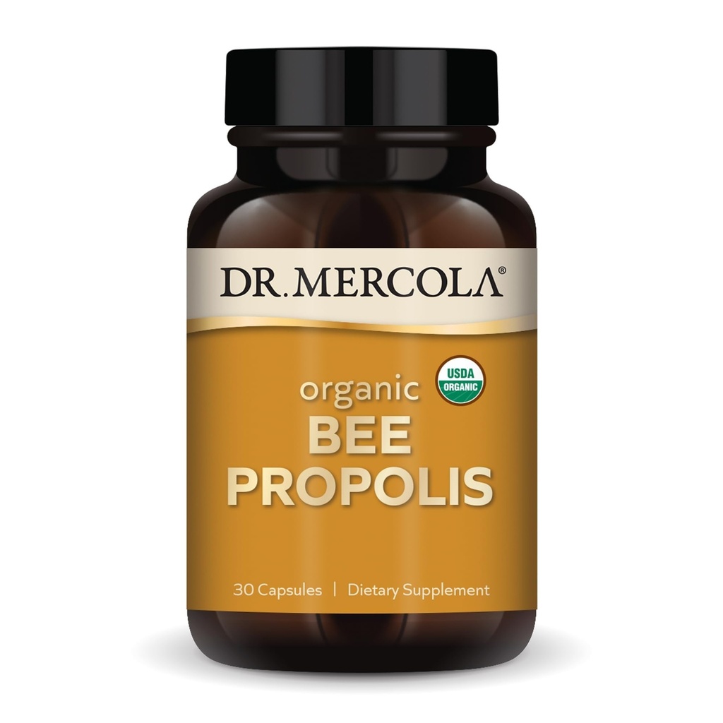 Dr. Mercola Organic Bee Propolis, 30 משרתות (30 קפסולות), תוספי תזונה, תומך בריאות הנשימה, non-GMO, מוסמך USDA אורגני