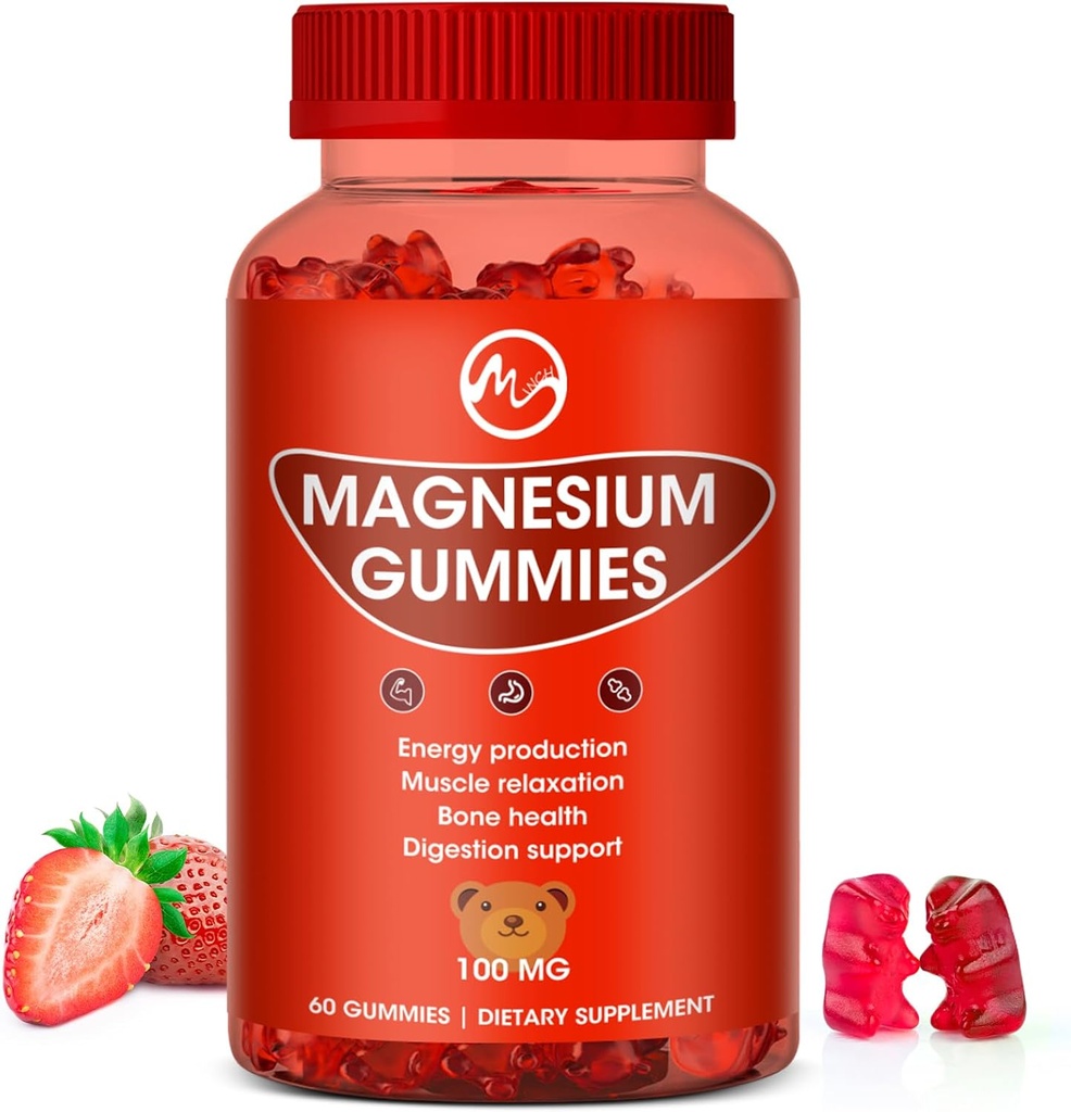 Magnesium Gummies 100 מ"ג עוצמה גבוהה - פירותי פלברס חניכיים דוב, תוספי מינרלים בריאים מקדם שרירים, אנרגיה ו העיכולion