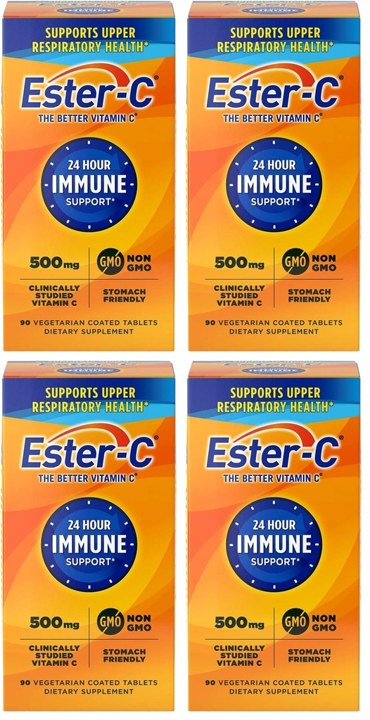 Ester-C 500 מ"ג 24 שעות ויטמין C Tablet לתמיכה בחיסון, תוסף ויטמין C, 90 Count (Pack of 4)