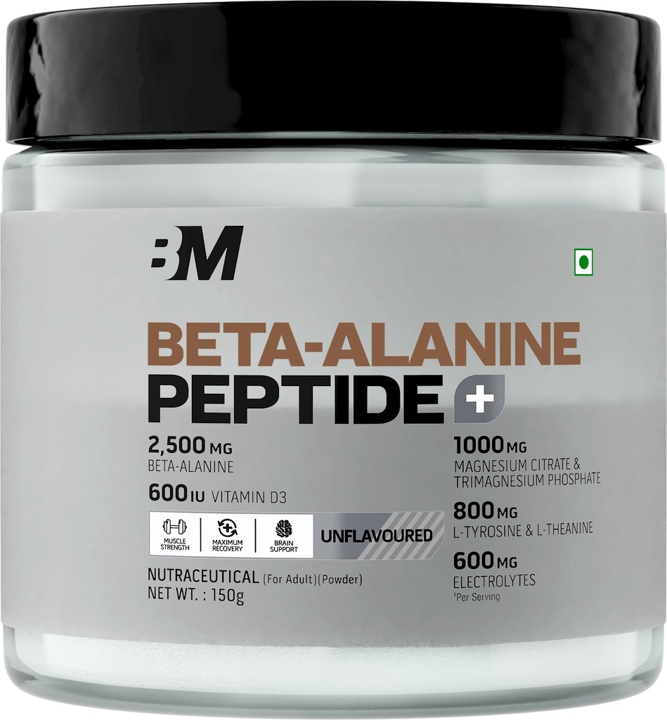 Bigmuscles Nutrition Beta-Alanine + Peptides [150g, Unflavoured] | Beta Alanine Powder with Superior Grade Magnesium, Electrolytes, Tyrosine & Vitamin D3