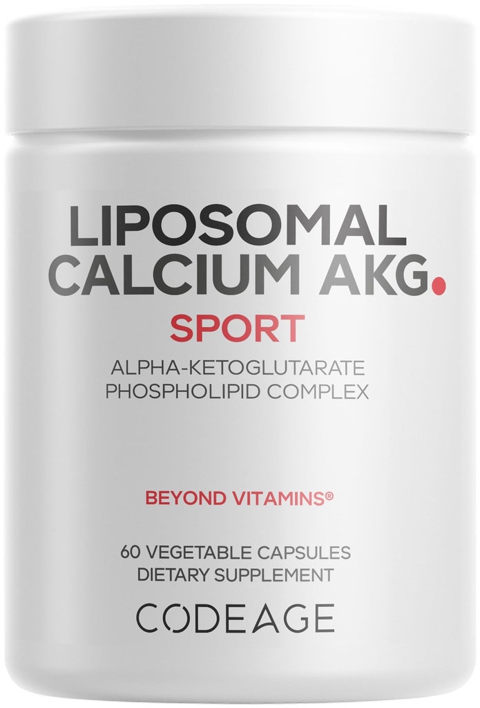 Codeage Liposomal Calcium AKG תוסף - Calcium Alpha-Ketoglutarate - 2-Month Supply - Liposomal Delivery - 1 קפסולה Per לשרת - Non-GMO, Gluten-Free - 60 קפסולות