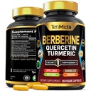 תוספת ברברין לגברים ונשים, 8in1 פורמולה עם Quercetin, Turmeric, Apple Cider Vinegar, Beet Root & More - Digestive, Immune Support - עשיר במזונות - 90 קפסולות