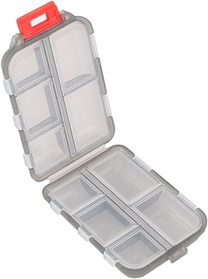 Pill Case - תוסף Tablet Container Box עם 10 השוואתיות - תרופות קפסולת ויטמין Foldable מארגנת Dispenser Holder Storage for Travel Trip Pocket Purse - Clear Black Black Black