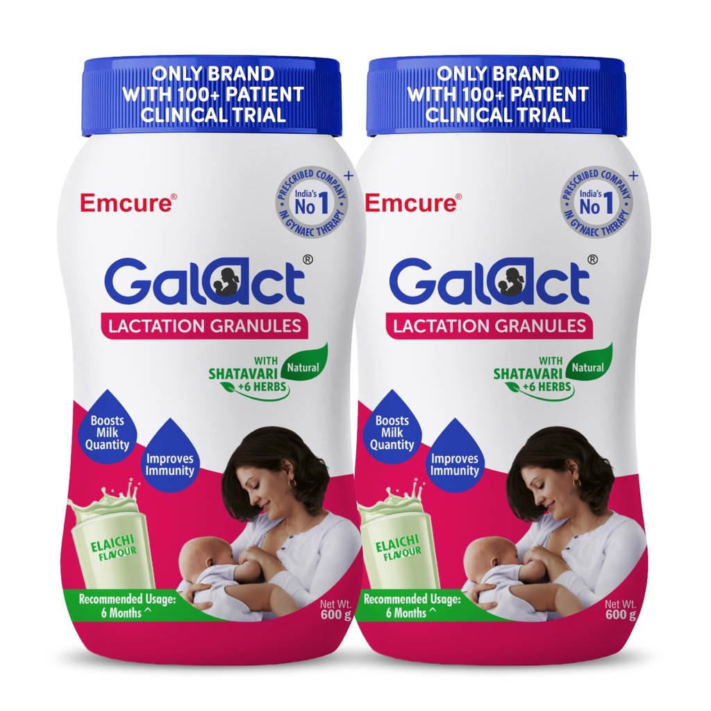 Galact Lactation Granules 600g X 2 | India's Only Brand with 100+ Patient Clinical Trial | Lactation Supplement for Breastfeeding | 4X Milk Boost | Shatavari & 6 Herbs | 60 Days Pack | Elaichi Flavour
