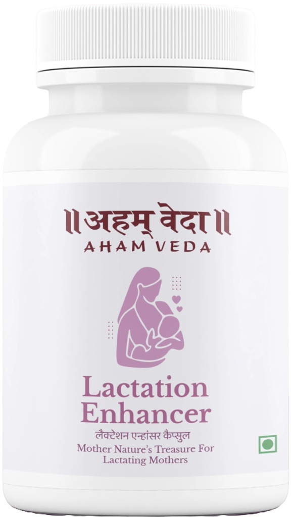 Ayurvedic Lactation Enhancer Capsules | Shatavari + 9 Herbs for Breastfeeding Mothers | Supports Healthy Milk Supply Naturally | 100% Herbal Supplement, No Added Sugar | 60 Veg Capsules, by AhamVeda