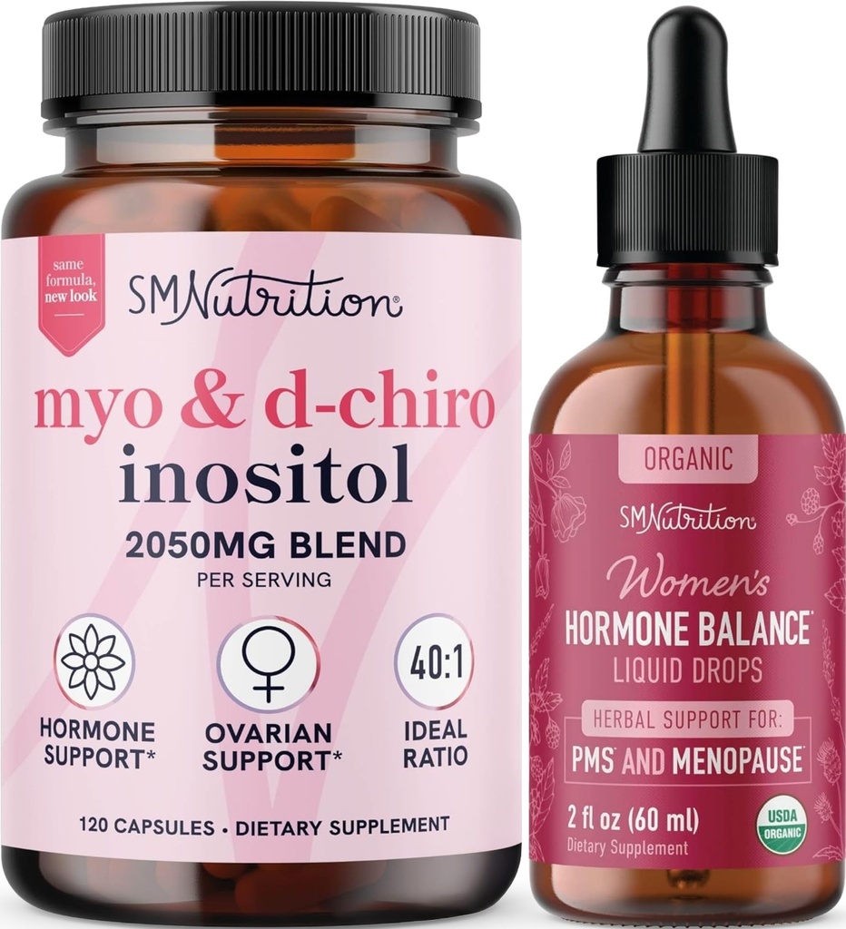 SMNutrition Herbal הורמון איזון Tincture & Myo-Inositol & D-Chiro Inositol | הורמון Balancing Bundle עם 40:1 (30 משרתים) ותמיכה נוזלית עבור נשים (60 משרתים)